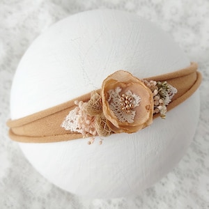 Beautiful Headband for Newborn Photography, Flower Tieback Photo Props,  Photoshoot Accessories, &quot;POLA&quot; Camel