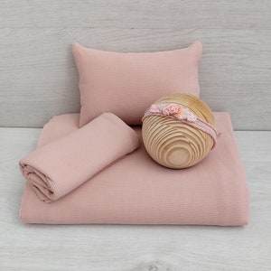 Powder pink ribbed backdrop set for newborn photography &quot;Grace&quot;, Textured posing fabric set newbon photo prop
