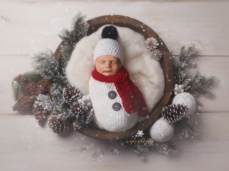 Snowman Outfit for newborn photography, Knitted Christmas photo props, image 2