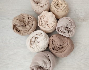 Neutral Newborn Wrap – Soft & Stretchy Baby Photography Prop in Beige Tones | Timeless Colors |Matching Backdrops and Headband Available