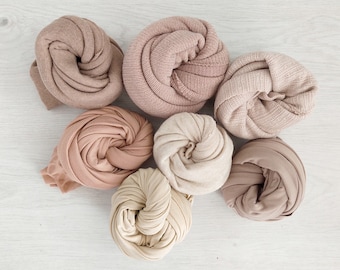 Beige Stretch Newborn Posing Wraps Photo Props, Neutral Baby Sweater Wraps for Photography