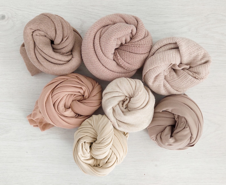 Beige Stretch Newborn Posing Wraps Photo Props, Neutral Baby Sweater Wraps for Photography image 1