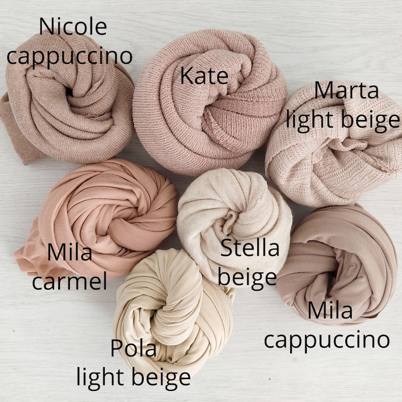 Beige Stretch Newborn Posing Wraps Photo Props, Neutral Baby Sweater Wraps for Photography image 2
