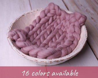 31x43cm (12x17inch) Old pink newborn chunky knit wool blanket, layer for newborn photography,