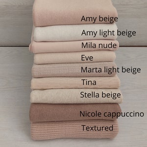 Beige newborn fabric backdrops for photography, Stretch baby posing blanket, Neutral beanbag backdrop photo prop, zdjęcie 2