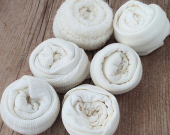 White Newborn Photography Wrap – Choose Texture (Smooth / Sweater Knit / Patterned) + Matching Backdrop Option
