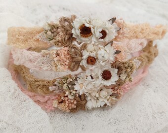 Delicate Newborn Headband for Photography, Hairband Wreath, and Matching gauze Wraps Baby Photo Props Accessories