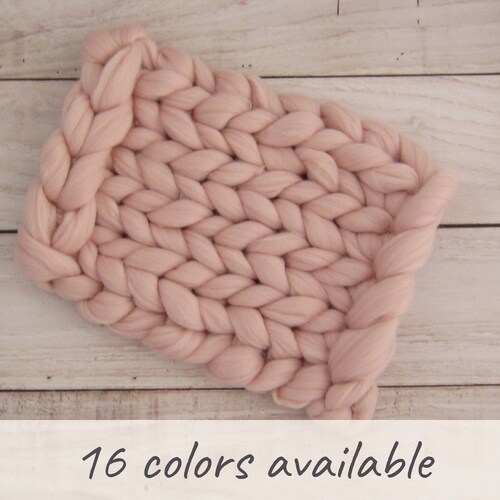 Light Pink Newborn Chunky Wool Blanket Photo Prop Knit Bump Etsy