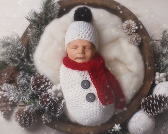 Snowman Outfit for newborn photography, Knitted Christmas photo props,