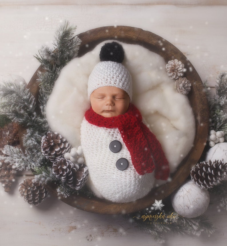 Snowman Outfit for newborn photography, Knitted Christmas photo props, image 1