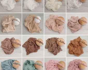 Newborn Cheesecloth Wrap and Matching Headband Set for Photography, Gauze Wrap and Hairband Wreath Set Baby Photo Props