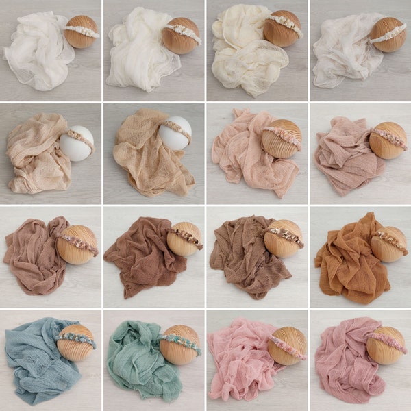 Newborn Cheesecloth Wrap and Matching Headband Set for Photography, Gauze Wrap and Hairband Wreath Set Baby Photo Props