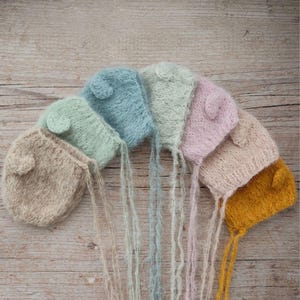 Teddy Bear Bonnet for Newborn Photography, Baby Knitted Hat Photo Props Accessories,