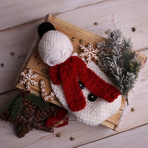 Snowman Outfit for newborn photography, Knitted Christmas photo props, image 3