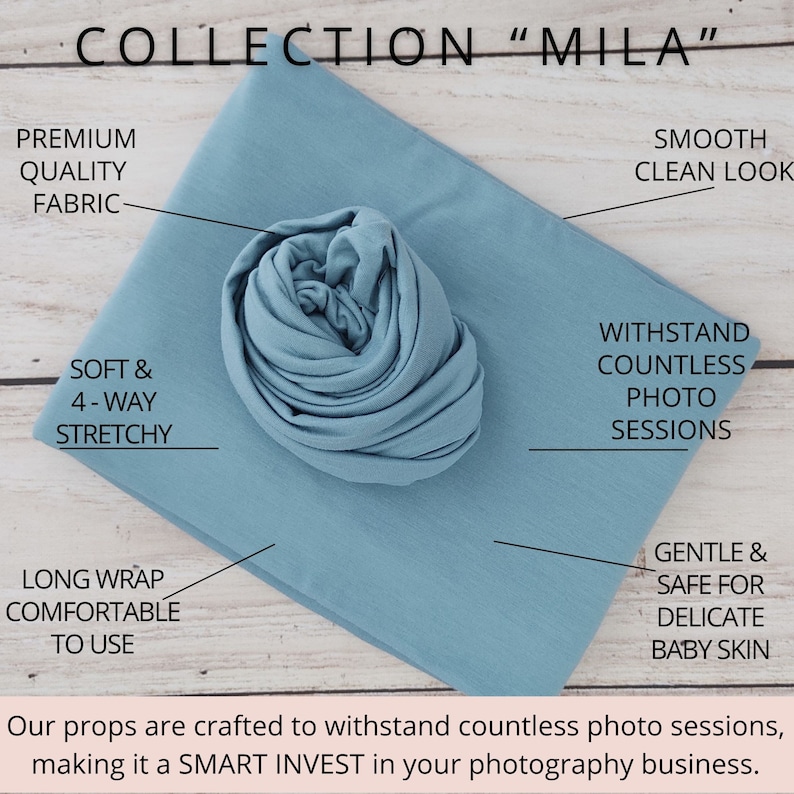 Long Newborn Stretch Wraps for Photography, Swaddle Wraps Baby Photo Props MILA image 3