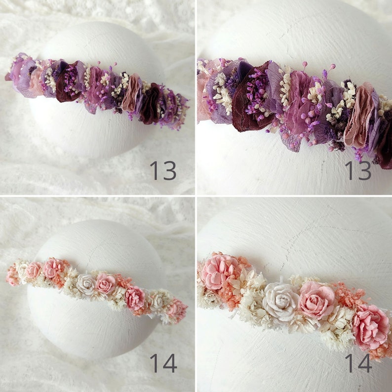 Belle couronne florale pour nouveau-né, couronne de fleurs séchées, halo naturel pour nouveau-né, accessoires photo image 6