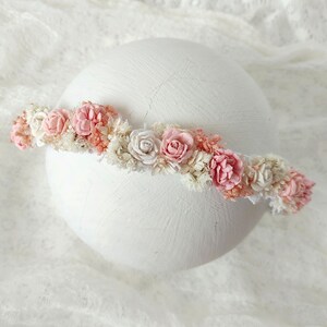Belle couronne florale pour nouveau-né, couronne de fleurs séchées, halo naturel pour nouveau-né, accessoires photo 14