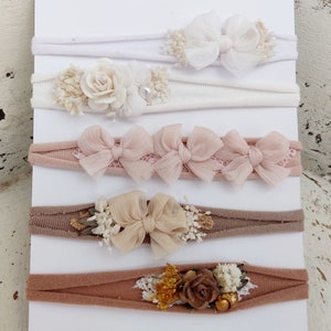 Set of 5 Headbands for Newborn Photography, Newborn Tiebacks Set photo props, Flower headbands photoshoot accessories, &quot;Mila&quot;