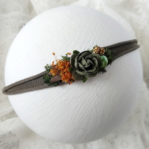 Newborn Headband for Photography, Baby Tieback Photo Props, Flower Headband Photoshoot Accessories, &quot;Mila&quot; Khaki