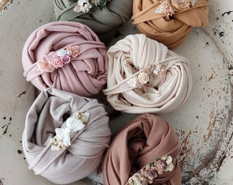 Beautiful Wrap and Headband Sets for Newborn Photography, Floral Tieback and Wrap Photo Props, POLA, 10 colors available