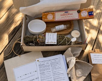Gift Box Smudge Set House Cleansing New Beginnings • Smudge Kit with Incense Bundle, Palo Santo & Candle • Housewarming Gift Moving Gift • Gift