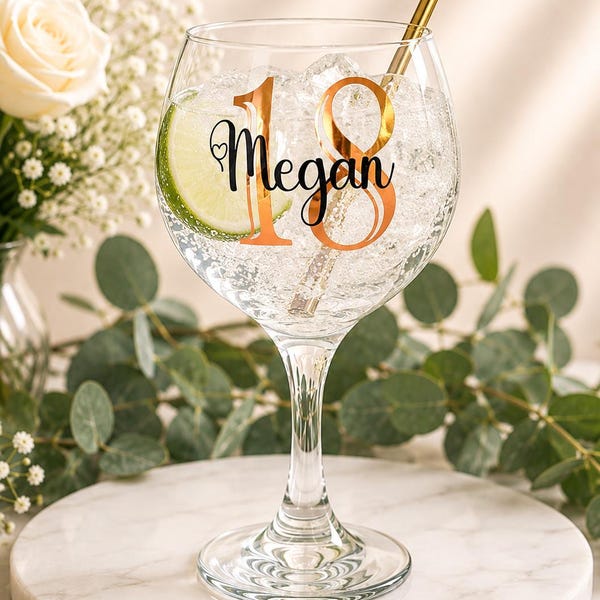 Personalized Birthday Gin Glass, Milestone Gift for Her