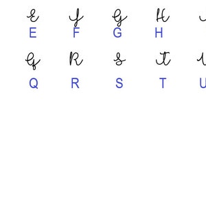 以下が含まれることがあります： AからZまでの大文字と小文字の手書きのアルファベット。筆記体で書かれています。