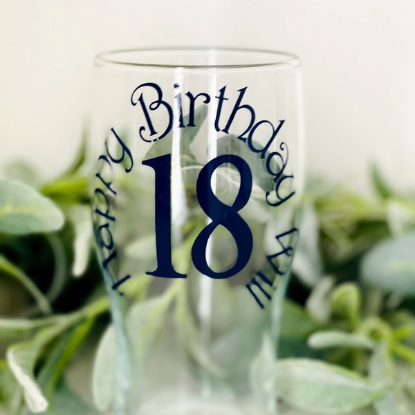 Personalised 18th Birthday gift boy, Birthday Glass, Gift for him, Personalised pint glass,  18, 21, 30, 40, 50, 60 Birthday Gift