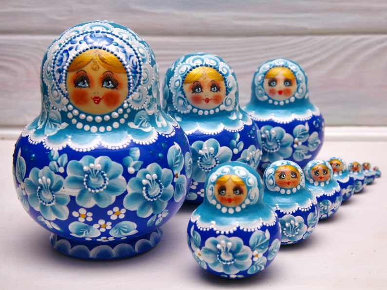 Matryoshka Russian 10 piece Wooden Nesting dolls Handpainted Etsy