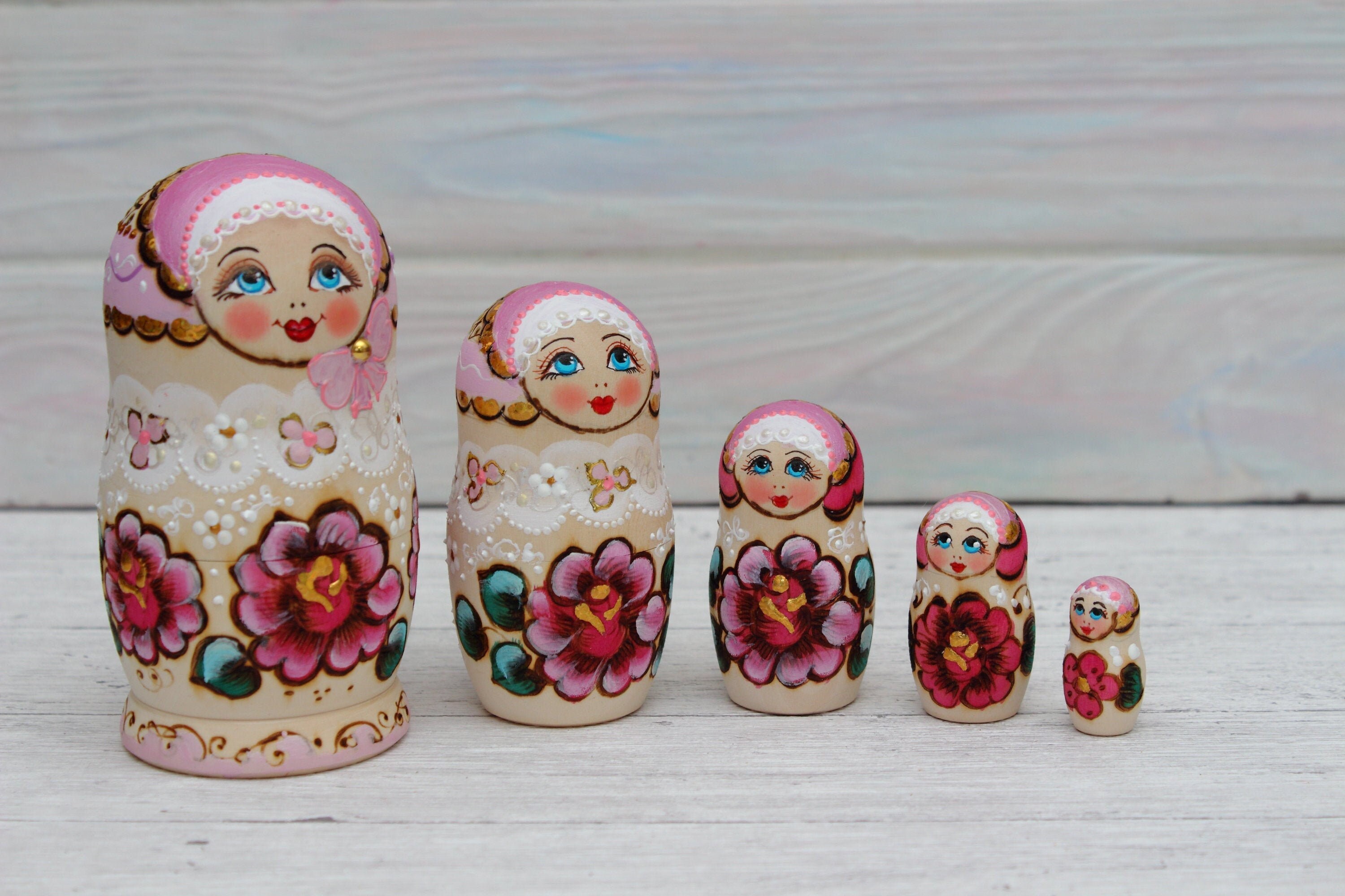 Matryoshka 5 Nesting dolls Babushka doll Roses and the Pink Etsy