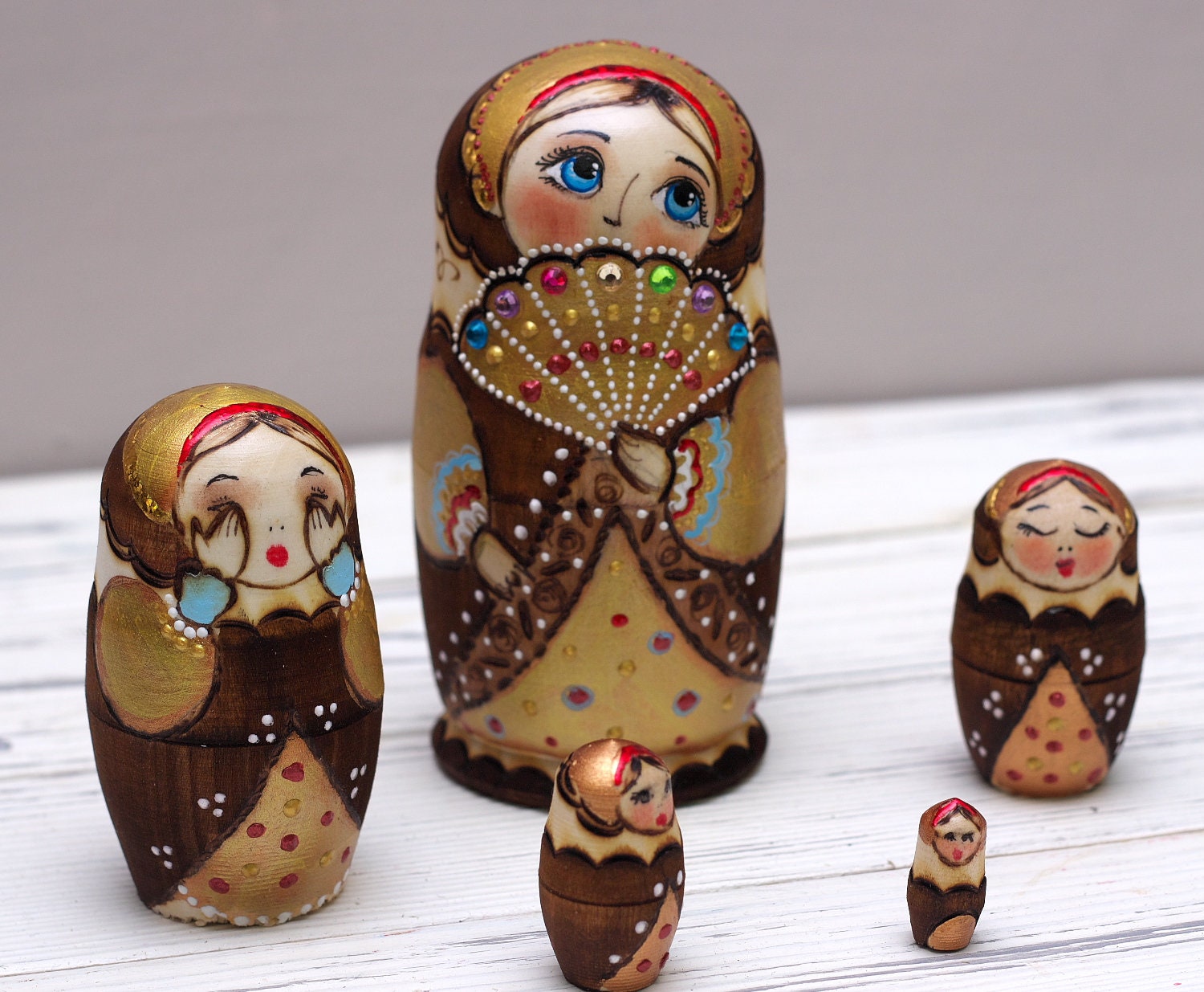 Matryoshka Wooden Nesting dolls 5 pieces dolls Gold and Etsy