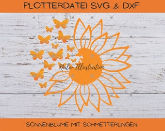 Plotter file sunflower with butterflies