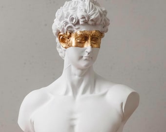 David Bust Statue, Renaissance Sculpture, Gold Detail