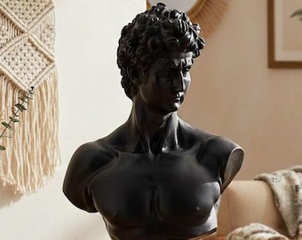 Black David Bust Statue, Renaissance Sculpture, Home Decor