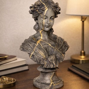 Ophelia Bust Sculpture – Kintsugi Gold Vein Resin Art, Modern Decor