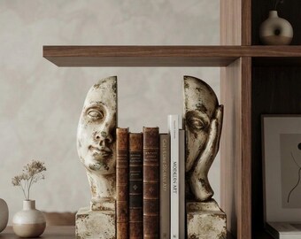 Vintage Face Bookends – Artistic Antique Style Book Support (32cm)
