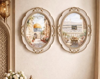 Kaaba & Al Aqsa Stone Frame Set, Islamic Wall Art, Ramadan Decor