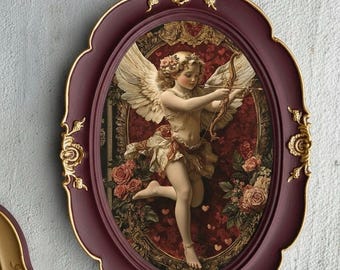 Handmade Cupid Art Print in Vintage Gold Frame, European Gallery Wall Decor