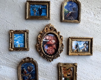 Mini Gold Picture Frame Set – Vintage Tabletop Art Prints (3x4 cm)