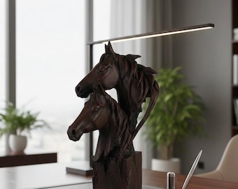 Hand-Painted Double Horse Head Statue – Rustic Equestrian Decor (64x36cm)