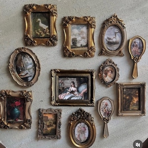 Juego de marcos dorados vintage hechos a mano: Láminas artísticas europeas, decoración para pared de galería