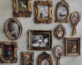 Handmade Vintage Gold Frame Set: European Art Prints, Gallery Wall Decor
