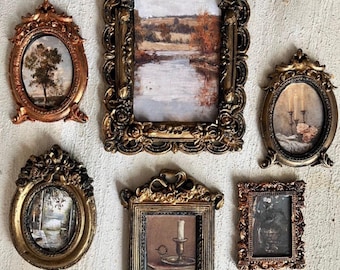 Vintage galerij muurlijstset – 6 antiek gouden lijsten voor huisdecoratie, Europese kunstafdrukken