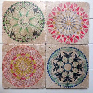 4er Set BOHO Fliese im Vintage Stil  * Untersetzer / Kachel / Retro Fliese * BOHO MANDALA #1