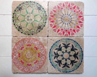 4er Set BOHO Fliese im Vintage Stil  * Untersetzer / Kachel / Retro Fliese * BOHO MANDALA #1