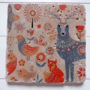 Coaster tile in vintage style * deco tile * NORDIC Folk Art #4