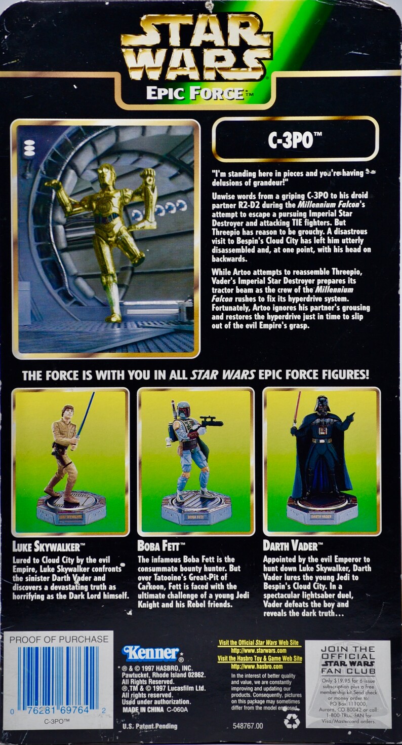 Kenner C-3PO Figure on 360 Degree Rotating Base Star Wars Epic Force Rare Out of Production 1997 Collectible