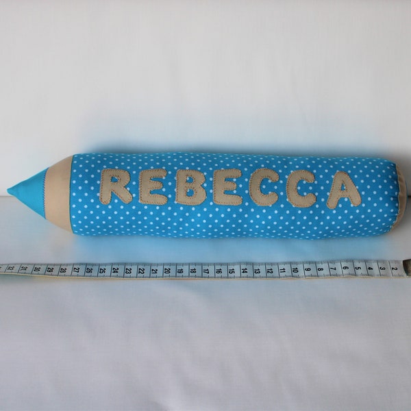 Stift Kissen Name REBECCA Einschulung Geschenk Blau