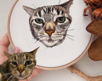 Personalisiertes Hundeportrait, individuelles Haustierportrait, Katzen- und Hundestickerei, besticktes Portrait im Reifen, personalisiertes Portrait, Haustier-Erinnerungsgeschenk