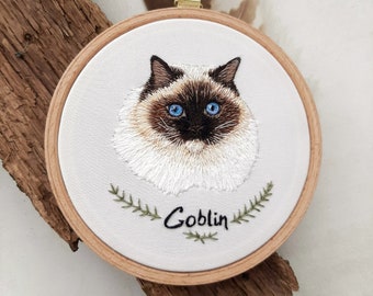 Custom Cat Portrait Custom Pet Portrait Cat and Dog Embroidery Embroidered Portrait in Hoop Personalized Cat Portrait Custom Double Portrait